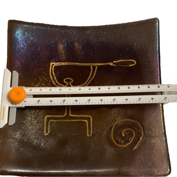 Very Cool Art Glass Iridescent Glass Plate- Oar Man Gold - Picture 2 of 4